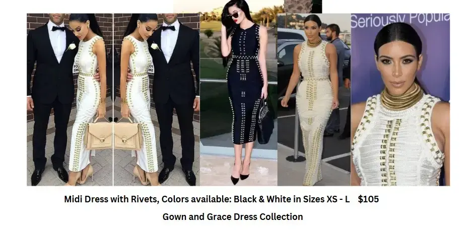 Midi Dress with Rivets: A Perfect Blend of Edge and Elegance, $105
